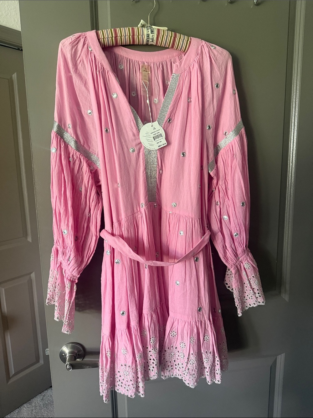 PQ Swim Pink Girls' Embellished Dress with Silver Accents